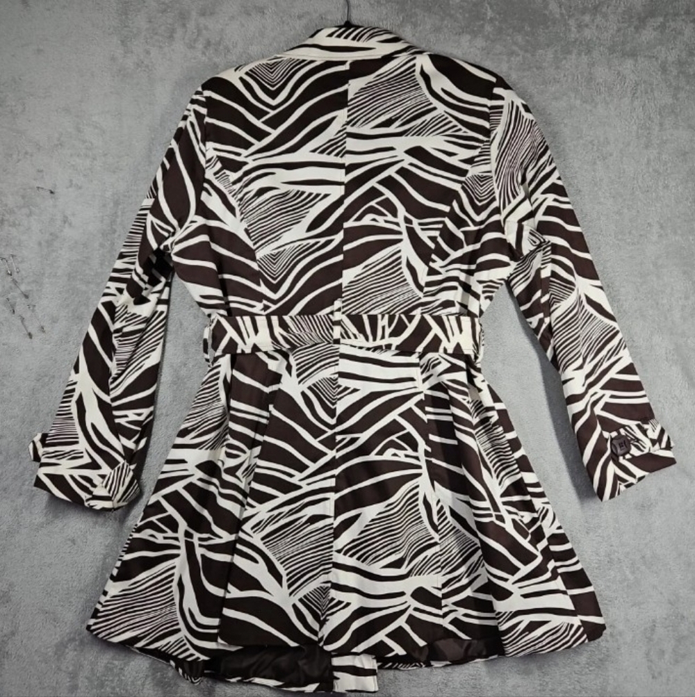 New! Cotton Ashley Stewart Brown Print Trench Jacket And Puffy purse - Picture 4 of 12